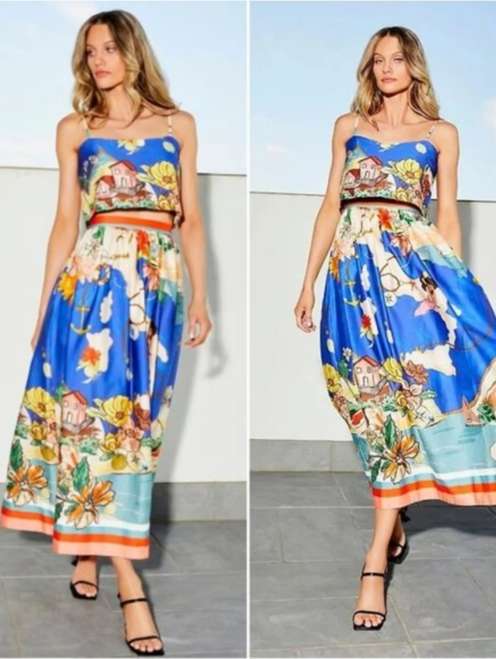 ANTONIO MELANI Evie Ocean Print Maxi A-Line Skirt Top Set sz 2 & 6 - Picture 2 of 15